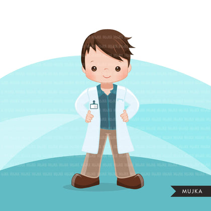 Male Doctor clipart with mask and gloves, hospital graphics, print and cut PNG digital Designs, covid Medical boy clip art