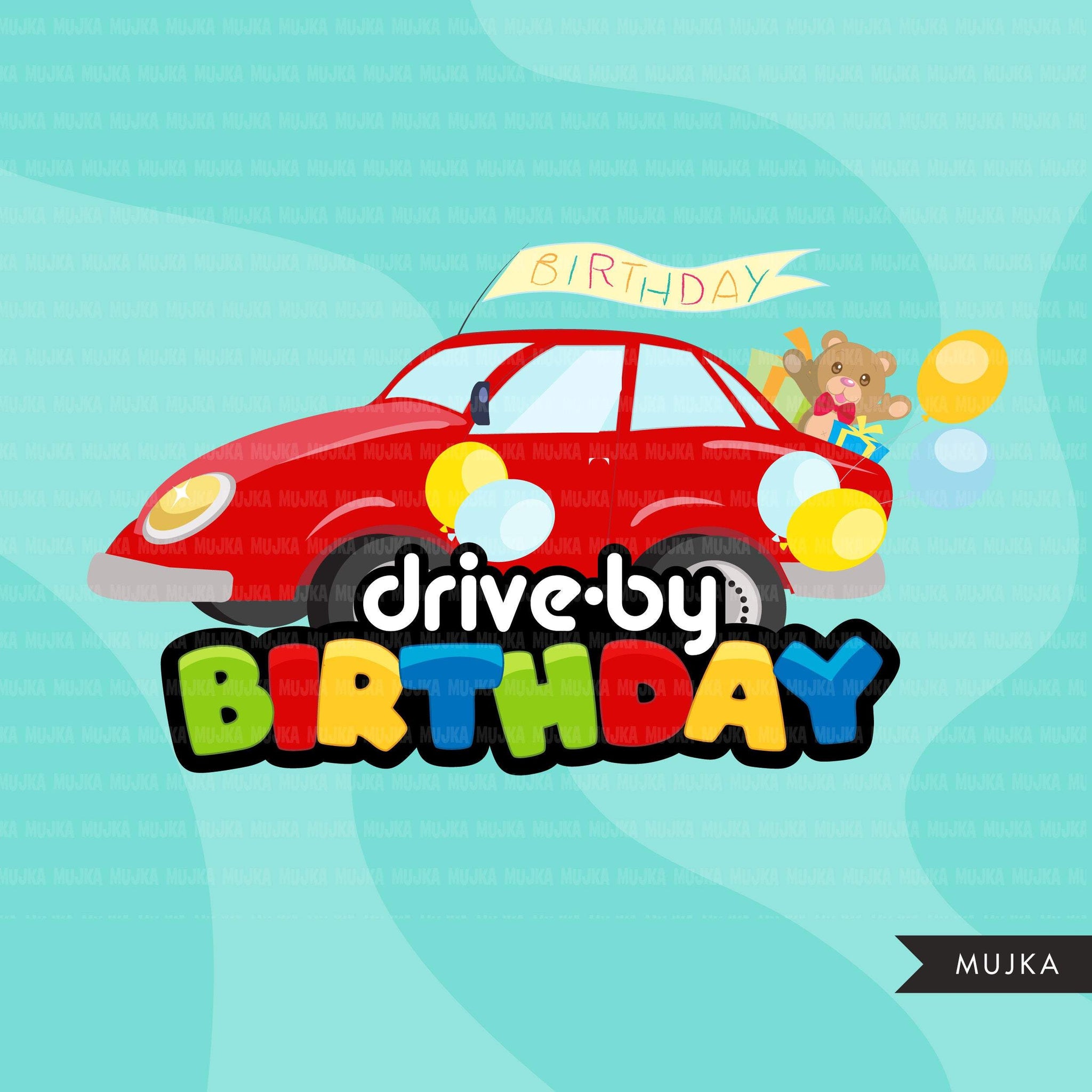 Drive-by Birthday Party parade clipart, boy quarantine birthday party, drive through party truck, car, covid graphics, PNG clip art