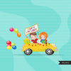 Drive-by Birthday Party parade clipart, boys girls quarantine birthday party, drive through party truck, car, covid graphics, PNG clip art