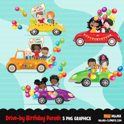 Drive-by Birthday Party parade clipart, boys girls quarantine birthday party, drive through party truck, car, covid graphics, PNG clip art