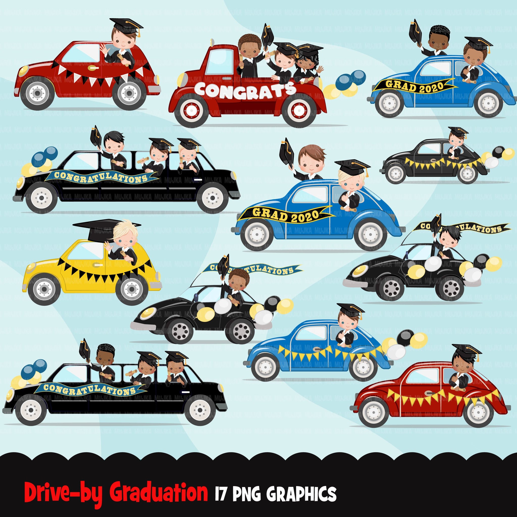 Drive by Graduation parade clipart, boys quarantine grads party, drive through truck, car, limousine, class of 2021 school graphics, PNG clip art
