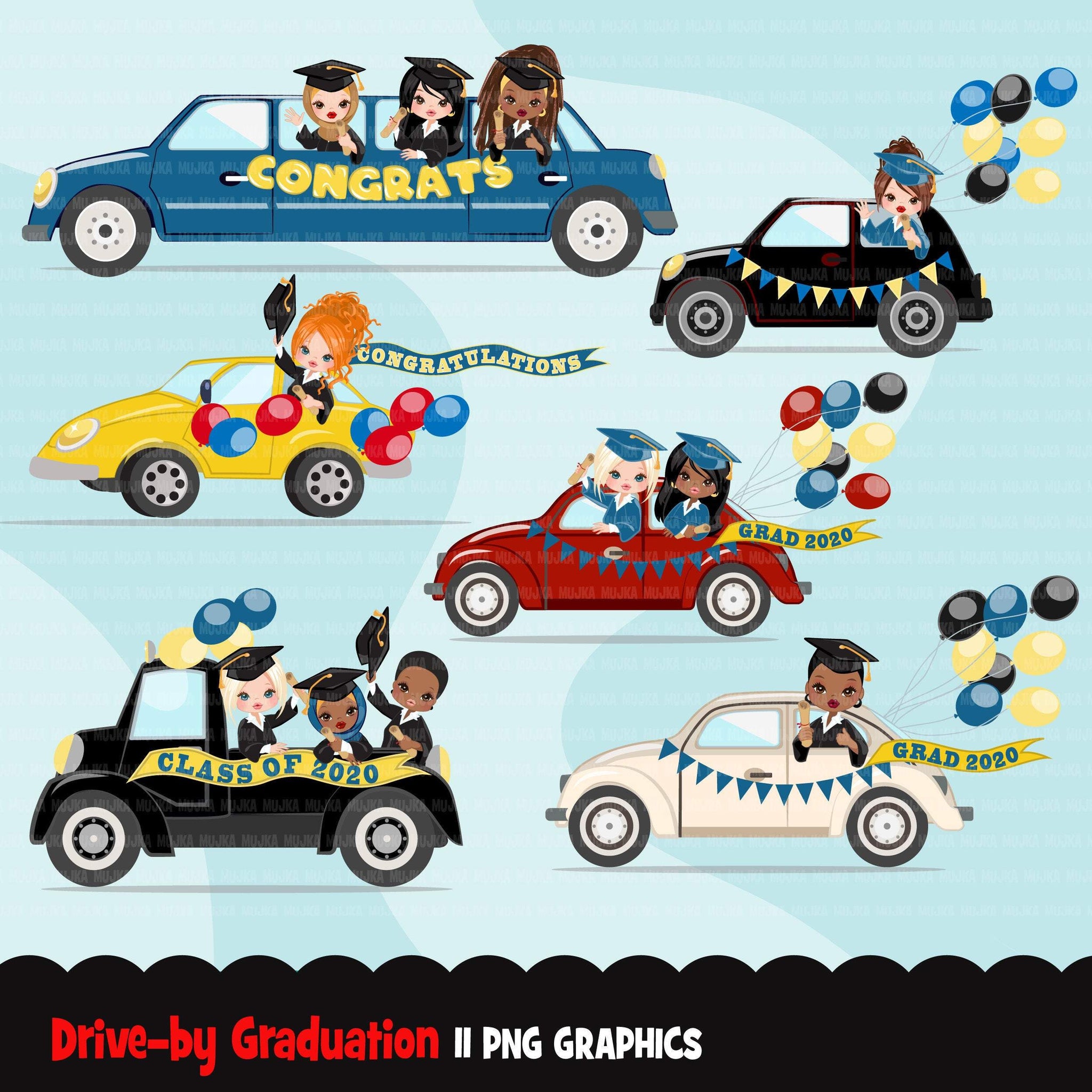Drive by Graduation parade clipart, seniors quarantine party, drive through truck, car, limousine, class of 2021 graphics, PNG clip art