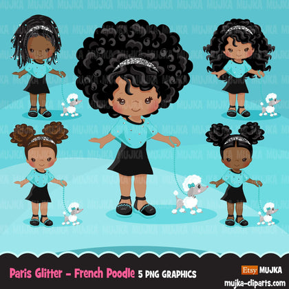 Paris clipart, Glitter teal Paris Black Girls, fashion, french poodle, baby shower, birthday graphics Png clip art