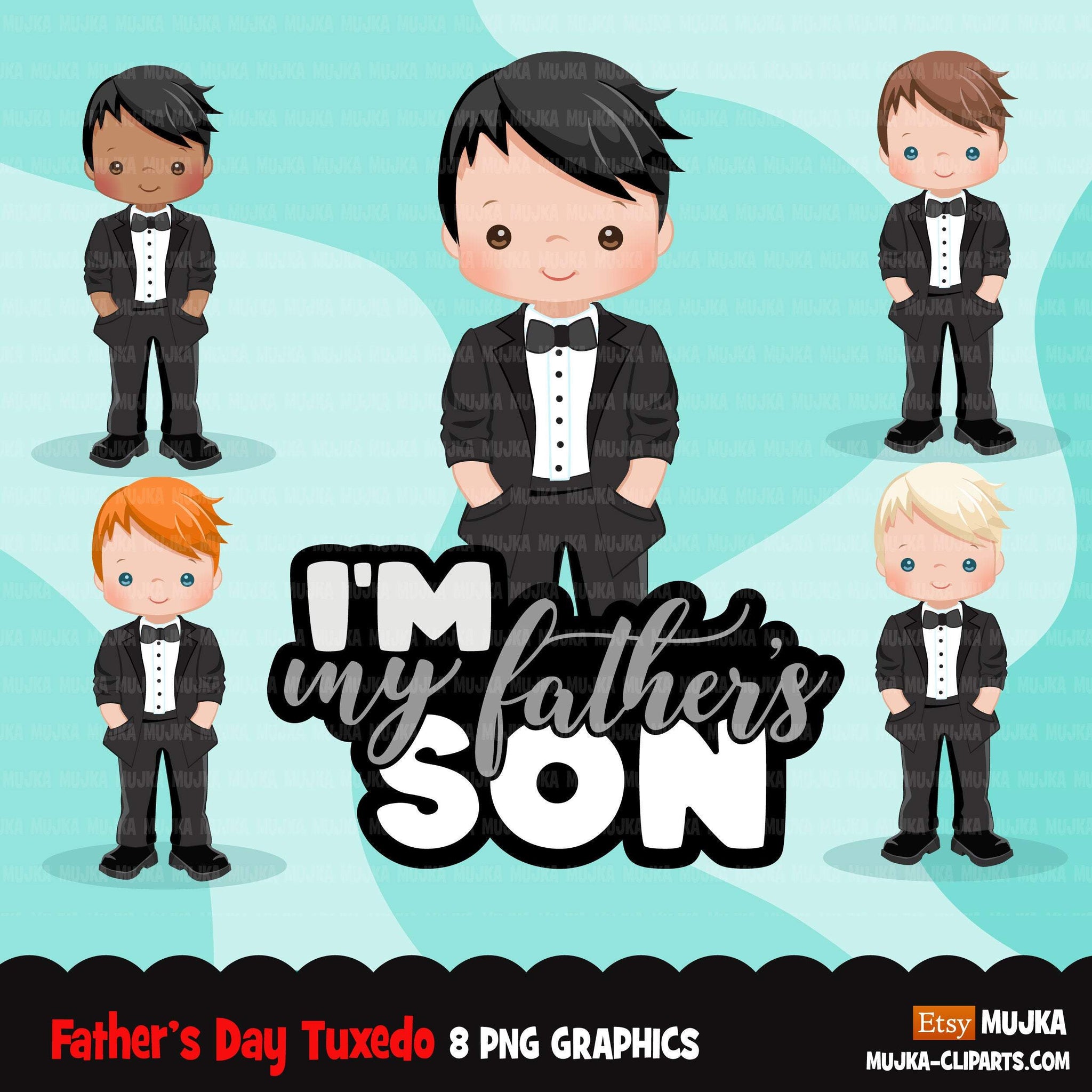 Father's Day clipart, boy with tuxedo, I am my father's son quote, dad graphics, commercial use PNG clip art