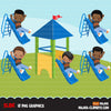 Playground Clipart, black boy on slide, outdoors park slide graphics, kindergarten, first grade, school commercial use Png clip art