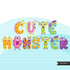Monster Alphabet Clipart, birthday, boy girl and baby shower letters and numbers, PNG graphics