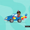 Drive-by Birthday Party parade clipart, boys quarantine birthday party, drive through party truck, car, covid graphics, PNG clip art