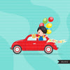 Drive-by Birthday Party parade clipart, boys quarantine birthday party, drive through party truck, car, covid graphics, PNG clip art