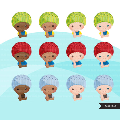 Baby Boss Clipart, boys with cute crochet hat, black baby boy bonnet graphics, commercial use PNG clip art