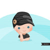 Baby Boss Clipboys with cute boss button hat, black baby boy bonnet graphics, commercial use PNG clip art
