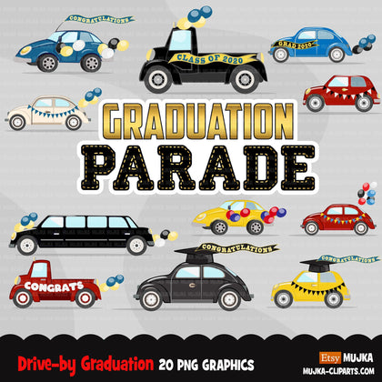 Drive by Graduation parade clipart, quarantine grads party, drive through truck, car, limousine, class of 2021 school graphics, PNG clip art
