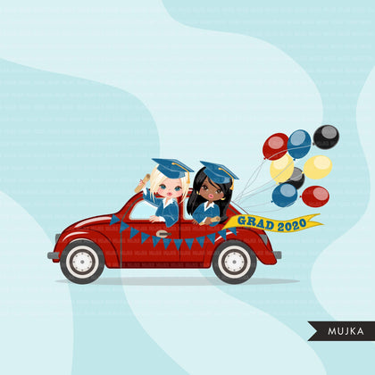 Drive by Graduation parade clipart, seniors quarantine party, drive through truck, car, limousine, class of 2021 graphics, PNG clip art