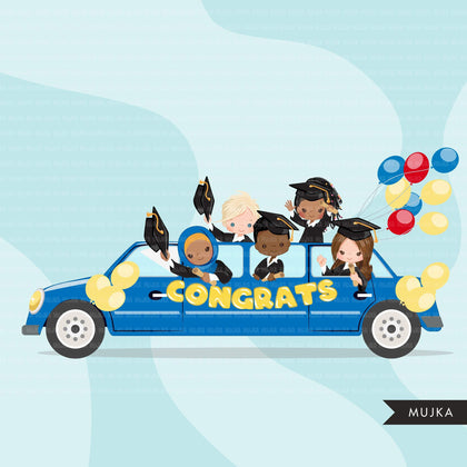Drive by Graduation parade clipart, boys, girls quarantine grads party, drive through truck, limousine, school, class of 2021 graphics, PNG clip art