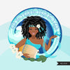 Zodiac Aquarius Clipart, Png digital download, Sublimation Graphics for Cricut & Cameo, Black Curly Hair Woman Horoscope sign designs