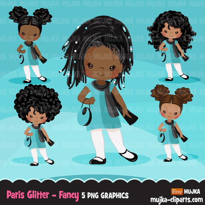 Paris clipart, Glitter teal Paris Black Girls, fashion, french shopping, tea party, baby shower, birthday graphics
