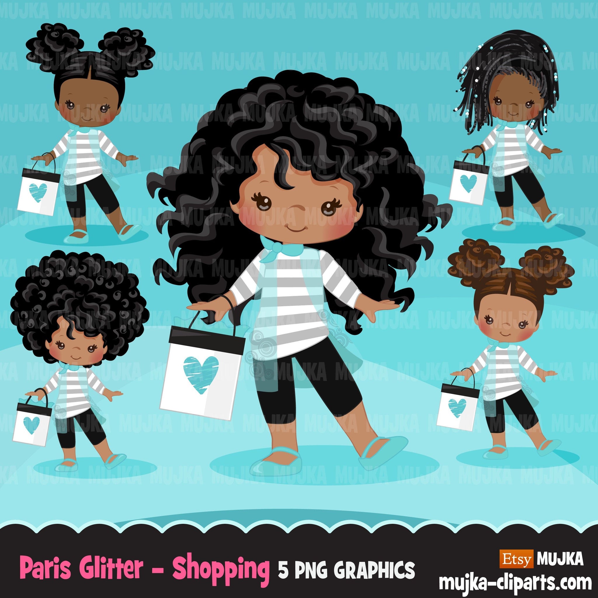 Clipart de Paris, glitter teal Paris Black Girls, moda, sacola de compras francesa, chá de bebê, gráficos de aniversário