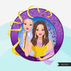 Zodiac Gemini Clipart, Png digital download, Sublimation Graphics for Cricut & Cameo, Caucasian long hair Woman Horoscope sign designs