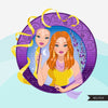 Zodiac Gemini Clipart, Png digital download, Sublimation Graphics for Cricut & Cameo, Caucasian long hair Woman Horoscope sign designs