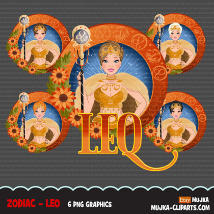 Zodiac Leo Clipart, Png digital download, Sublimation Graphics for Cricut & Cameo, Caucasian pixie hair Woman Horoscope sign designs