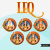 Zodiac Leo Clipart, Png digital download, Sublimation Graphics for Cricut & Cameo, Caucasian long hair Woman Horoscope sign designs