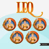 Zodiac Leo Clipart, Png digital download, Sublimation Graphics for Cricut & Cameo, Caucasian updo hair Woman Horoscope sign designs