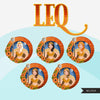 Zodiac Leo Clipart, Png digital download, Sublimation Graphics for Cricut & Cameo, Caucasian wavy hair Woman Horoscope sign designs