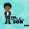 Father's Day clipart, Black boy with tuxedo, I am my father's son quote, dad graphics, commercial use PNG clip art