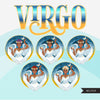 Zodiac Virgo Clipart, download digital Png, gráficos de sublimação para Cricut e Cameo, cabelo preto pixie designs de signos de horóscopo feminino