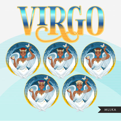 Zodiac Virgo Clipart, Png digital download, Sublimation Graphics for Cricut & Cameo, Black Woman Horoscope sign designs