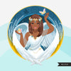 Zodiac Virgo Clipart, download digital Png, gráficos de sublimação para Cricut e Cameo, designs de signos de horóscopo de mulher com cabelos longos pretos