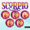 Zodiac Scorpio Clipart, Png digital download, Sublimation Graphics for Cricut & Cameo, Caucasian short bob hair Woman Horoscope sign designs