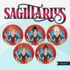 Zodiac Sagittarius Clipart, Png digital download, Sublimation Graphics for Cricut & Cameo, Caucasian messy bun Woman Horoscope sign designs