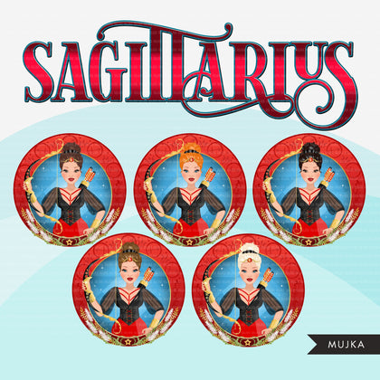 Zodiac Sagittarius Clipart, Png digital download, Sublimation Graphics for Cricut & Cameo, Caucasian updo hair Woman Horoscope sign designs