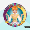 Zodiac Libra Clipart, Descarga digital Png, Gráficos de sublimación para Cricut &amp; Cameo, Diseños de signos del horóscopo de pelo de duendecillo de mujer caucásica