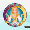 Zodiac Libra Clipart, Png digital download, Sublimation Graphics for Cricut & Cameo, Caucasian Woman long hair Horoscope sign designs