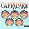 Zodiac Capricorn Clipart, Png digital download, Sublimation Graphics for Cricut & Cameo, Caucasian Woman pixie hair Horoscope sign designs