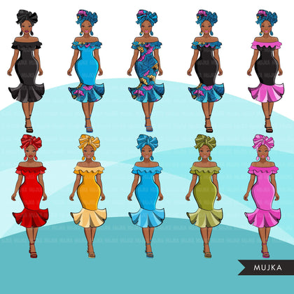 Ankara Fashion Graphics, Floral African dress, black woman Sublimation designs for Cricut & Cameo, commercial use PNG clipart