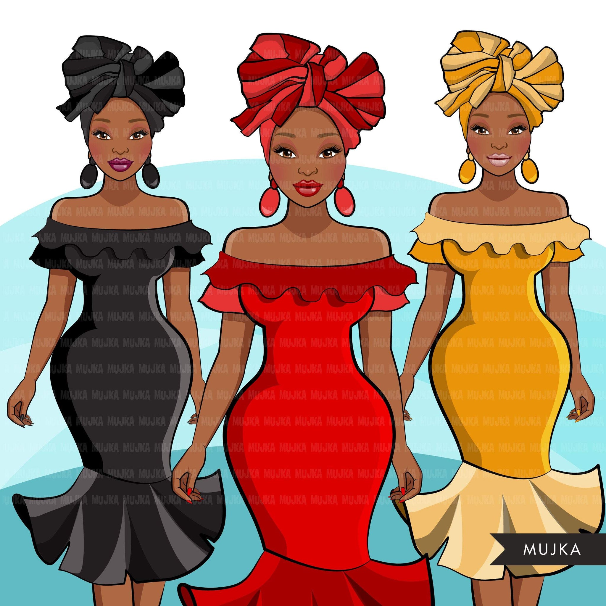 Ankara Fashion Graphics, Floral African dress, black woman Sublimation designs for Cricut & Cameo, commercial use PNG clipart