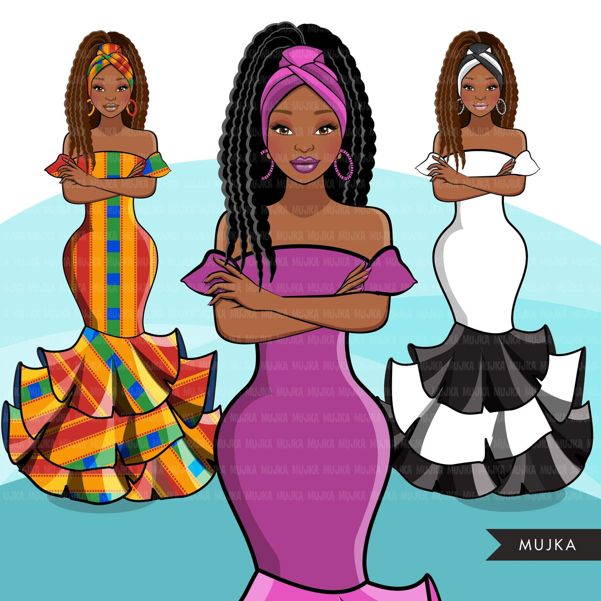 Ankara Fashion Graphics, African dress, black woman with braids dreads ...