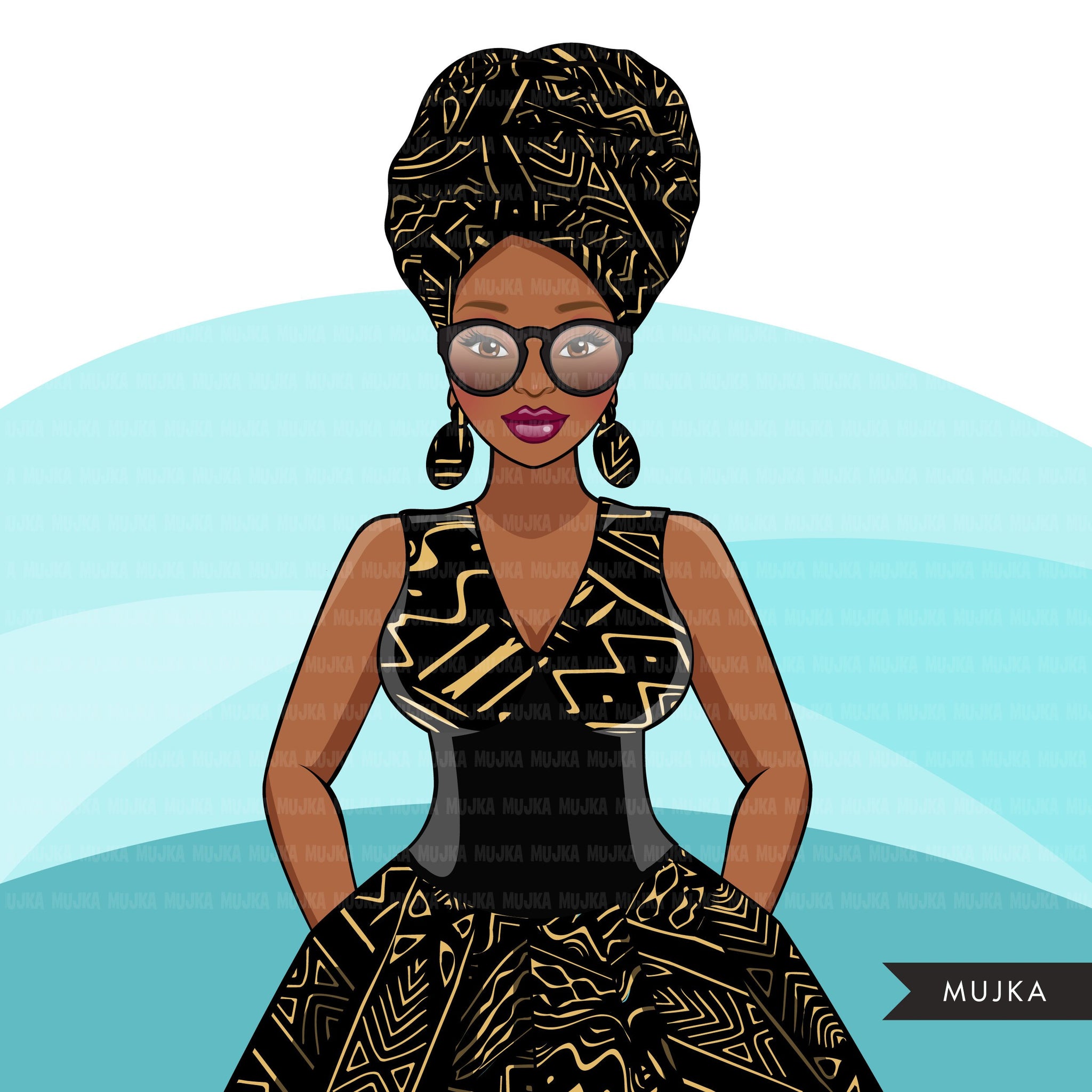 Ankara Fashion Graphics, African dress, black woman mud cloth pattern Sublimation designs for Cricut & Cameo, commercial use PNG clipart