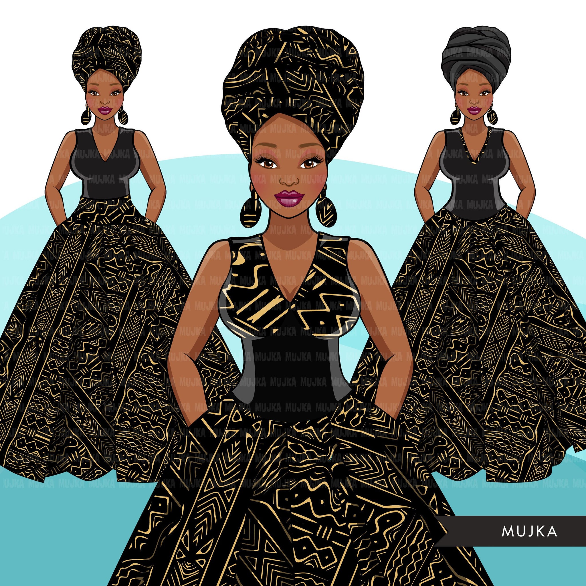 Ankara Fashion Graphics, African dress, black woman mud cloth