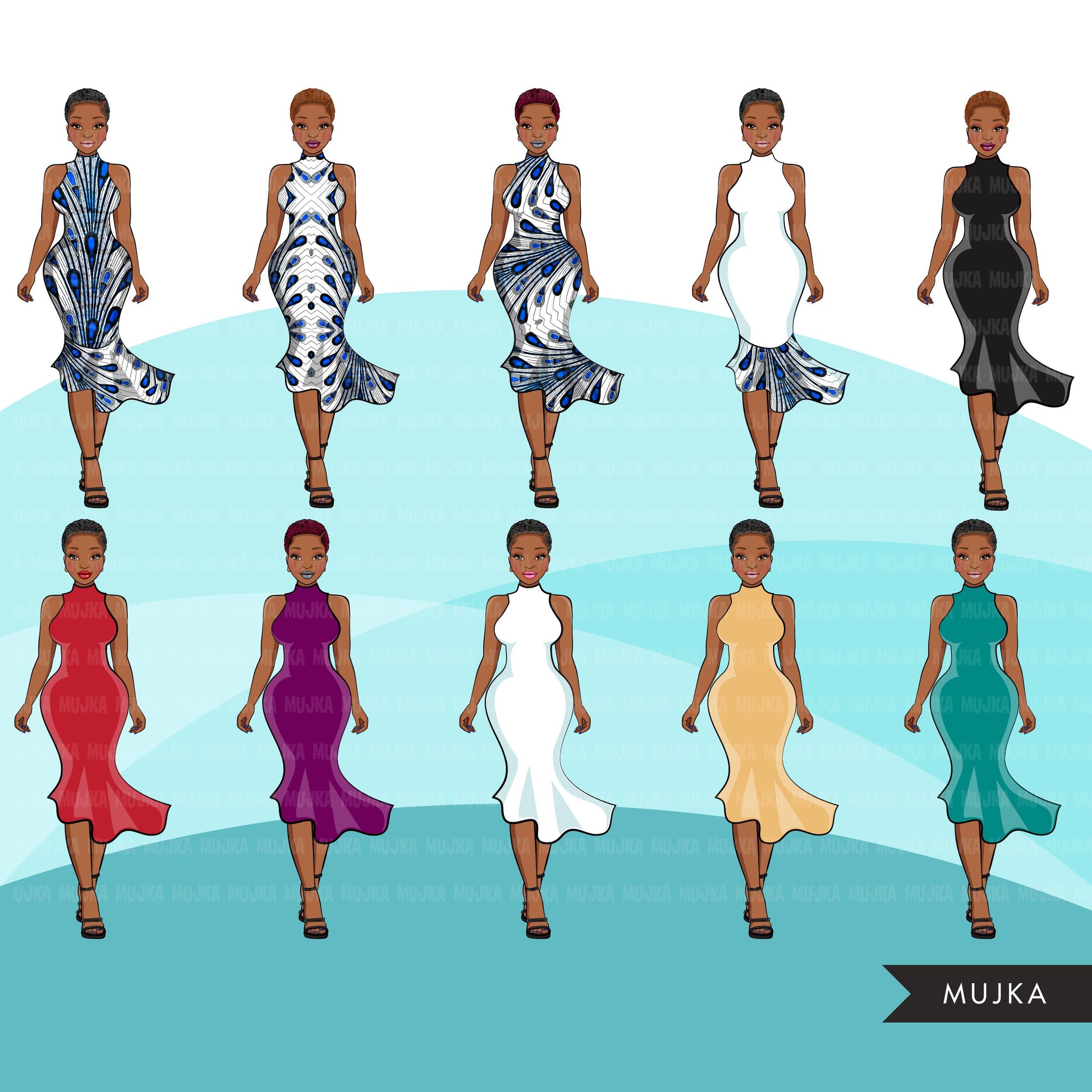 Ankara Fashion Graphics, African dress, black woman peacock pattern Sublimation designs for Cricut & Cameo, commercial use PNG clipart