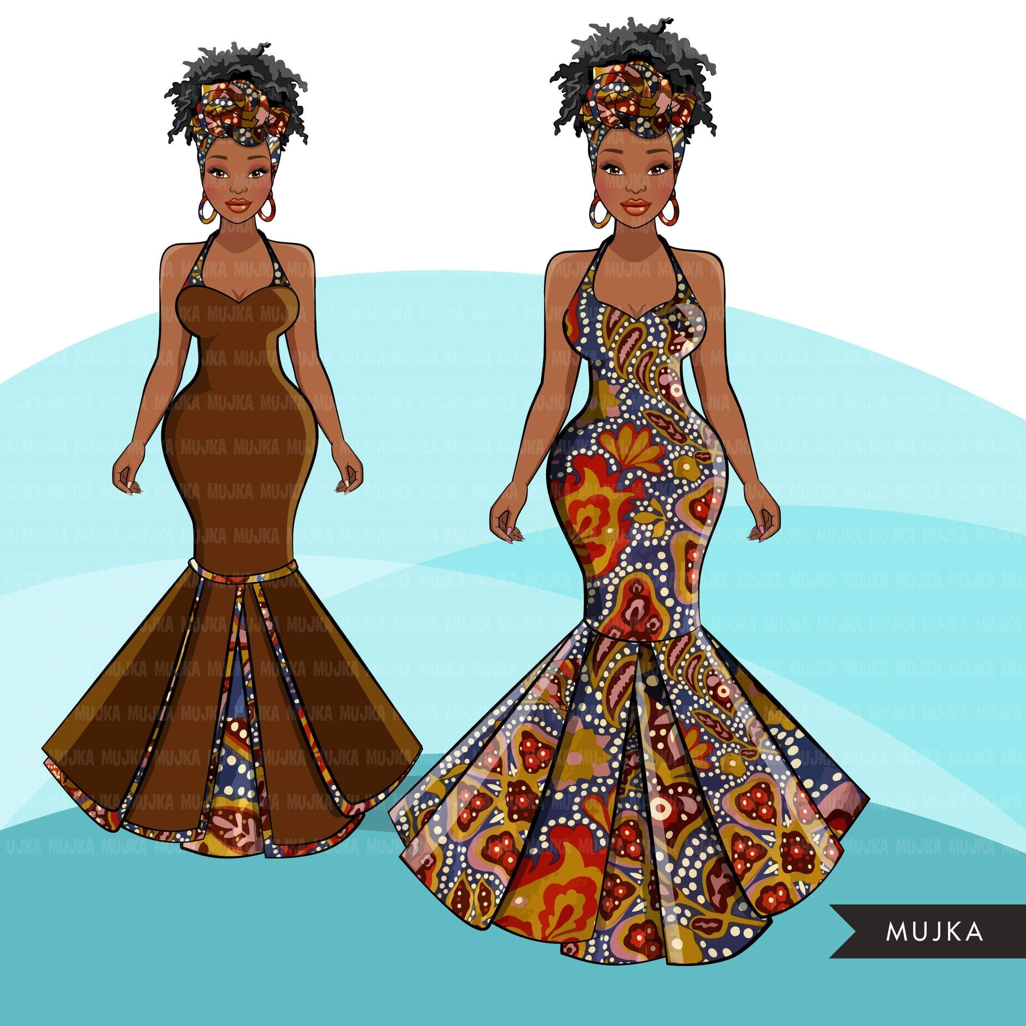 Ankara Fashion Graphics, African dress, black woman traditional pattern Sublimation designs for Cricut & Cameo, commercial use PNG clipart