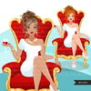 Fashion Graphics, Caucasian Woman messy bun hair red throne, Sublimation designs for Cricut & Cameo, commercial use PNG clipart