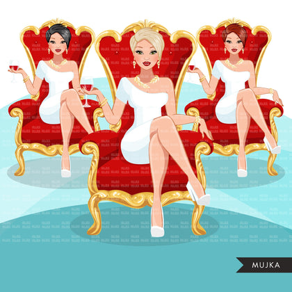 Fashion Graphics, Caucasian Woman short hair red throne, Sublimation designs for Cricut & Cameo, commercial use PNG clipart