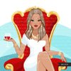 Fashion Graphics, Caucasian Woman long hair red throne, Sublimation designs for Cricut & Cameo, commercial use PNG clipart