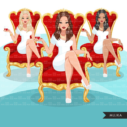 Fashion Graphics, Caucasian Woman long hair red throne, Sublimation designs for Cricut & Cameo, commercial use PNG clipart