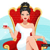 Fashion Graphics, Caucasian Woman updo hair red throne, Sublimation designs for Cricut & Cameo, commercial use PNG clipart