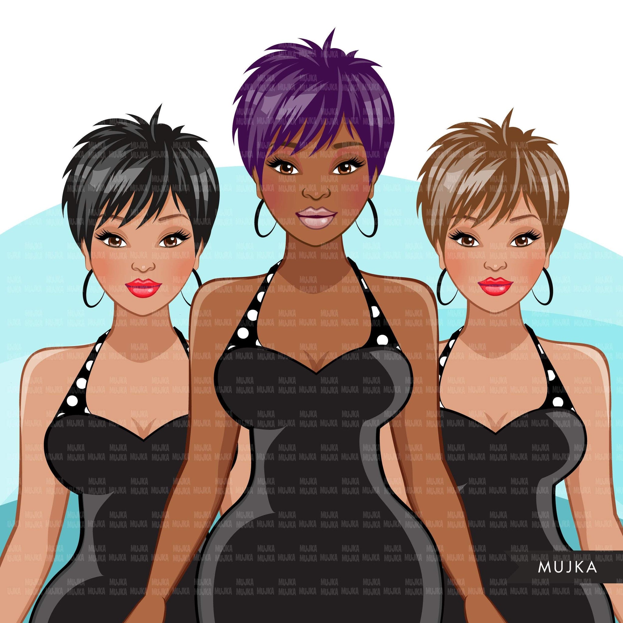 Fashion Graphics, Black Woman shopping pixie hair, Sublimation designs for Cricut & Cameo, commercial use PNG clipart