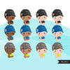 Baby Boss Clipboys with cute boss button hat, black baby boy bonnet graphics, commercial use PNG clip art